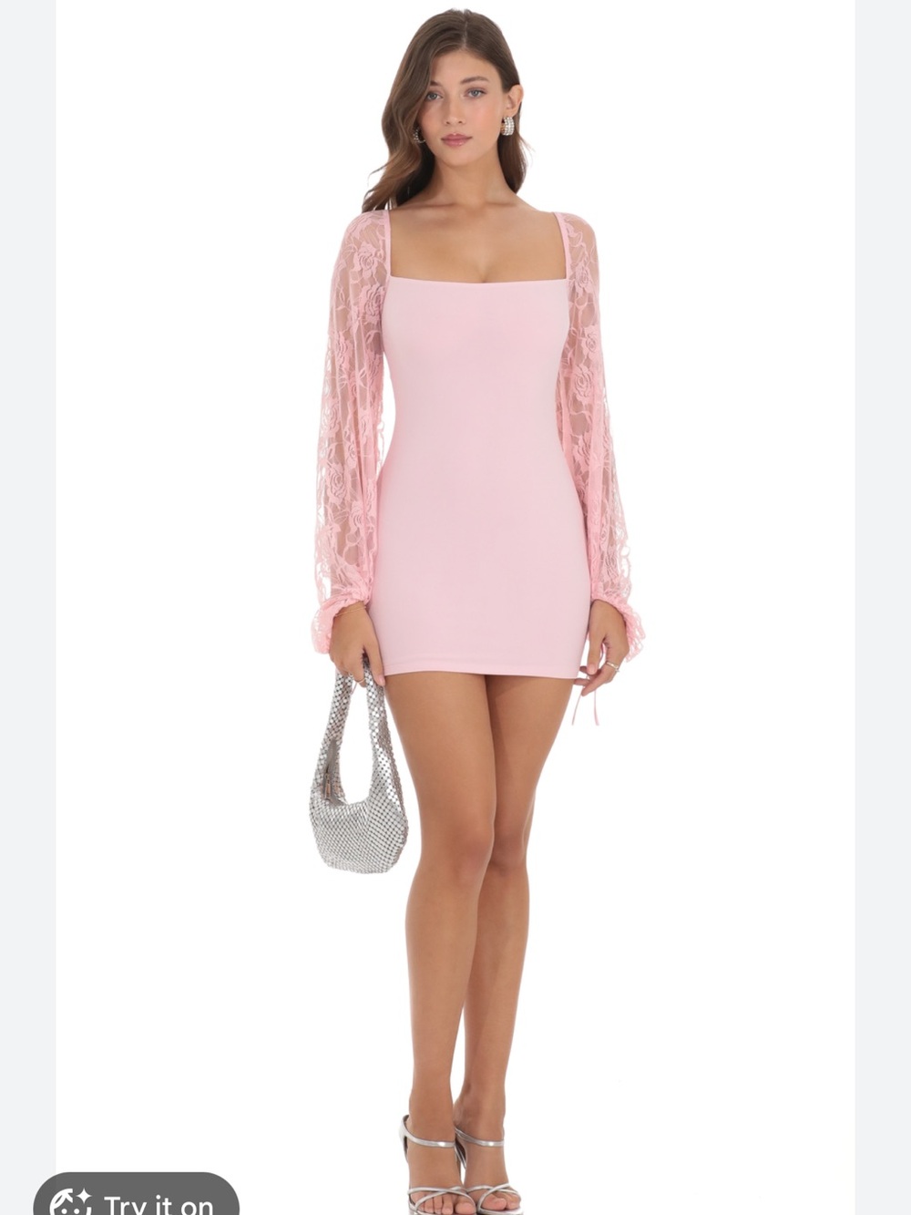 Lucy in the Sky Pink balloon lace sleeve Mini bodycon Dress sz XXS
